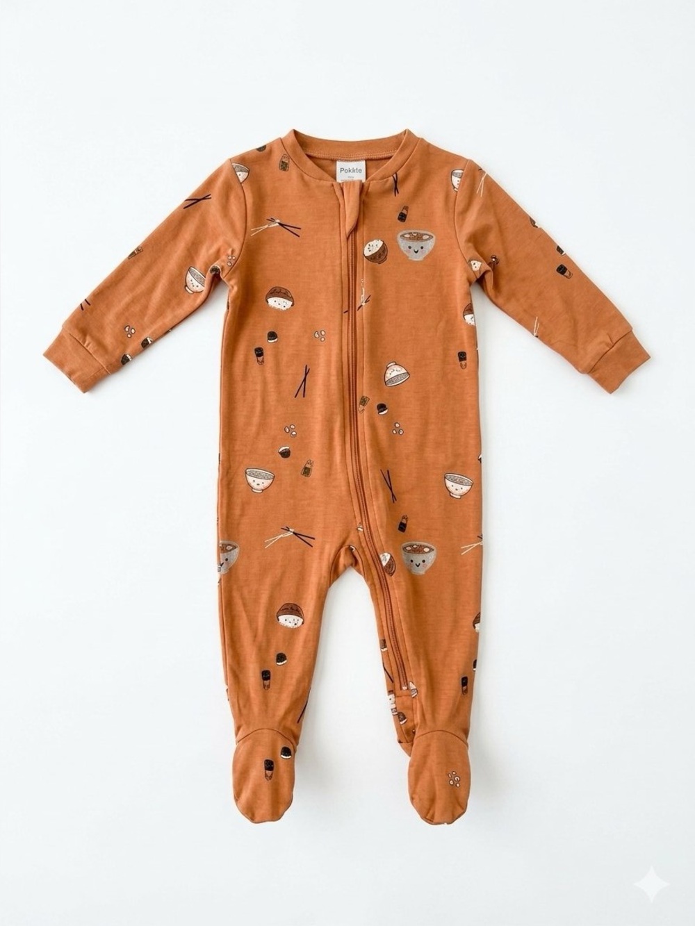 Pekkle Rust Orange Sushi Print Footed One-Piece Pajamas - 6M